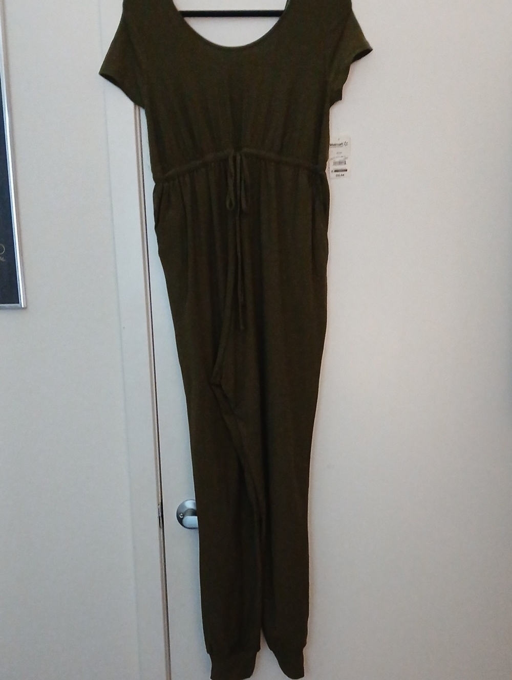 Derek Heart Olive Green Short-Sleeve Drawstring Jumpsuit